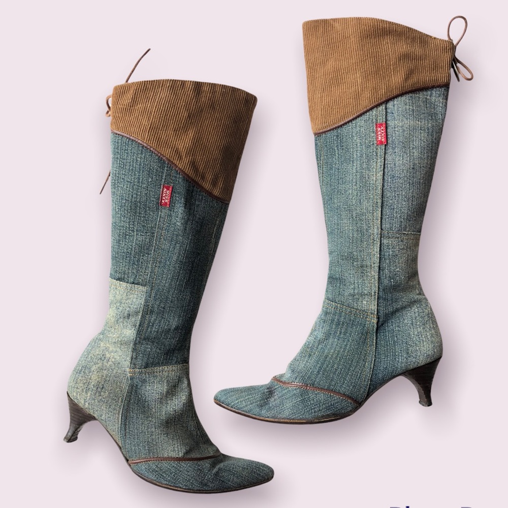 Vintage Miss Sixty Pointy Denim Knee High Boots